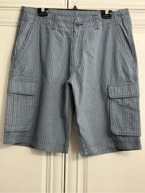 Roots 73 Men's Size 36 Light Blue Plaid Cargo Shorts 100% Cotton Like New!